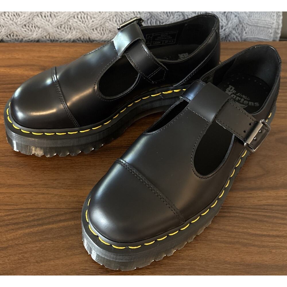New Dr Doc Martens Bethan Platform Mary Jane Shoes Size 7 Women Black Leather